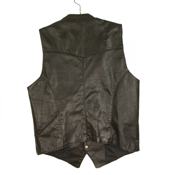 Vintage 80s Biker Motorcycle Leather Snap Button Vest - Picture 3 of 3